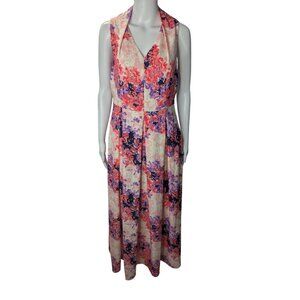 Tahari Halter Maxi Dress Womens Sz 10 Pleating Flowy Glam Event Wedding Feminine